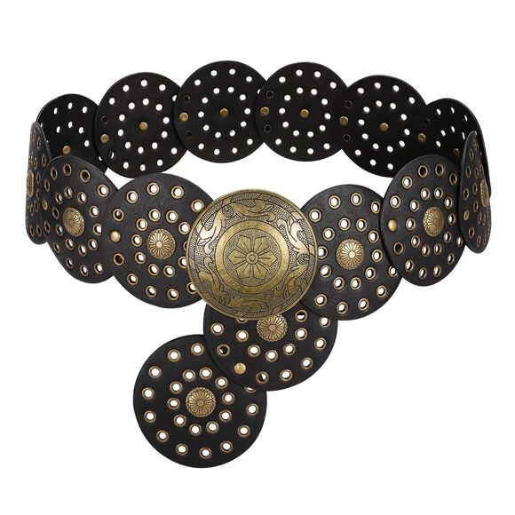 Wеrfоru Accessories - 8631 Women Wide Western Disc Belt Cowgirl Boho Leather Belt For Jeans Dress